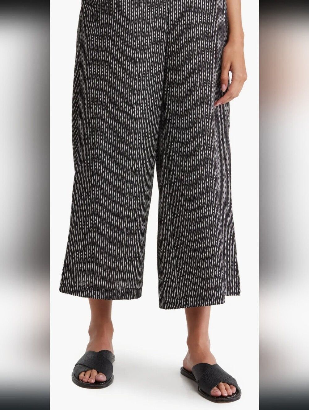 🆕️ Max Studio Black & White Striped Pull-on Cropped Wide Leg Pant Womens Large - Picture 9 of 11